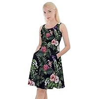 CowCow Womens Skater Dress with Pockets Knee Length Hibiscus Floral Summer Print Swing V-Neck Dress, XS-5XL