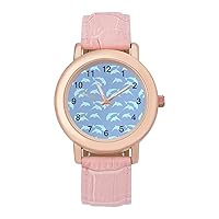 Jumping D-olphin Casual Watches for Women Classic Leather Strap Quartz Wrist Watch Ladies Gift
