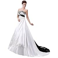 Women's A-Line Satin Embroidery Wedding Dress Bridal Gown A004 White & Black US20W
