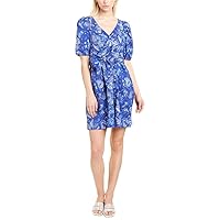 French Connection Women's Poplin Puff Sleeve Dress, Clement Blue Multi, 10