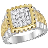 The Diamond Deal 10kt Two-tone Gold Mens Round Diamond Notched Frame Square Cluster Ring 1/2 Cttw