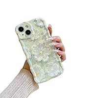 Oil Painting Flower Phone case, Wave Border, Silicone Material, Small Fresh Style, Cute Phone case, Ladies Favourite, for iPhone 15 14 13 12 11 Pro Max Phone case (Green,iPhone 12 pro)