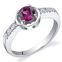 PEORA Created Ruby Dainty Promise Ring in Sterling Silver, Solitaire Round Shape, 5mm, 0.75 Carats total, Comfort Fit, Sizes 5 to 9