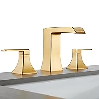 Widespread Bathroom Faucet 3 Hole, Brushed Gold Bathroom Sink Faucet, Waterfall Bathroom Faucet, Two Handle Vanity Faucets for Sink 3 Hole with Pop Up Drain