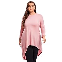 Womens Plus Size Long Sleeve Hi Low Tunic Tops Long Loose Fit Flare Basic Swing Blouse Tops Shirt For Leggings