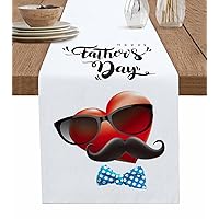 Father's Day Table Runner 48 Inches Long for Dining Table, Washable Cotton Linen Farmhouse Table Runners Dresser Scarf for Kitchen Party Holiday Love Sunglasses Beard Polka Dot Tie