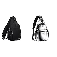 MOSISO Sling Backpack Bag with Front Square Pocket&Vertical Stripe Sling Bag with Front Raised Pocket Travel One Shoulder Chest Bag, Black