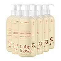ATTITUDE 2-in-1 Shampoo and Body Wash for Baby, EWG Verified, Dermatologically Tested, Made with Naturally Derived Ingredients, Vegan, Pear Nectar, 16 Fl Oz (Pack of 6)