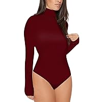 Flygo Tight Turtleneck Long Sleeve Stretchy Bodysuit For Women Triangle Jumpsuits