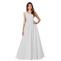 Womens V-Neck Lace Prom Dress 2020 Long Tulle Aline Evening Bridesmaid Dress