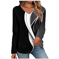 Oversized Tshirts for Women,Long Sleeve Tops for Women V Neck Printed Fashion Summer Y2K Blouse Casual Loose Fit Oversized Tunic T Shirts Valentines Day Pajamas Women
