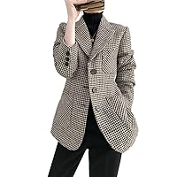 CREAM Women's Suit, Coat, Jacket, Top, Cardigan, Formal, Office Wear, Long Sleeve, Buckle, Lapel, Houndstooth Lattice, Checkered Pattern, Single Breasted, Fashion, Casual, Elegant, Slim, Business,