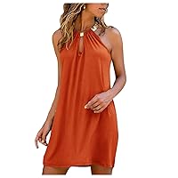 Summer Dresses for Women 2024 Neck Beach Sleeveless Above Knee Little Casual Dresses