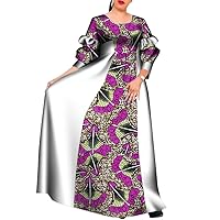 African Dresses for Women 3/4 Patchwork Ruffle Sleeve High Waist Floor-Length Party Dress