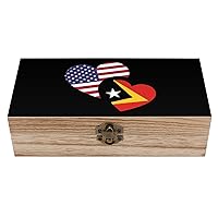 East Timor US Flag Funny Wooden Storage Box with Hinged Lid and Front Clasp Jewelry Gift Boxes for Crafts and Home Decor 8