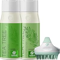 Tea Tree Shampoo and Conditioner with Scrubber - Soft Silicone Scalp Massager and Scalp Exfoliator Made with Recycled Wheat Straw plus Sulfate Free Tea Tree Oil Shampoo and Conditioner (10 Fl Oz)