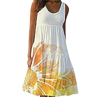 EFOFEI Womens Summer Sleeveless Beach Dress Casual Swing Tank T-Shirt Dresses Plus Size