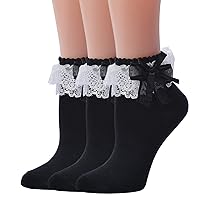 Women Lace Socks, Double Layer Ruffle Ankle Socks Cute Frilly Girl Princess Cotton Socks
