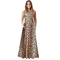 MedeShe Women's Sleeveless Loose Digital Printting Maxi Dresses Casual Long Dresses with Pockets