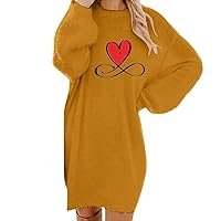 Women's Fall Winter Plush Dress Oversized Long Sleeve Sweater Dress Heart Graphic Print Fuzzy Knit Pullover Dresses