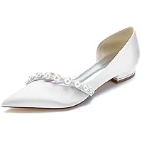 Womens Pearl Flats Wedding Pearl Shoes For Bride White Low Heels Pumps Dress Party Job Pointed Toe D-orsay