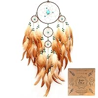 Big Brown Dream Catcher Wall Decor for Girls Women Boho Dream Catchers for Bedroom Adult Boys Teen Room Decor with Turquoise Hanging Ornament and Feathers Blessing Gifts(NO.31)