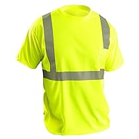 OccuNomix LUX-SSETP2B-Y4X Classic Standard Short Sleeve Wicking Birdseye T-Shirt with Pocket, Class 2, 100% ANSI Wicking Polyester Birdseye, 4X-Large, Yellow (High Visibility)
