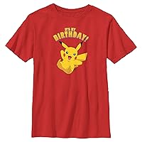 Pokemon Kids Pikka Birthday Party Boys Short Sleeve Tee Shirt, Red, Small