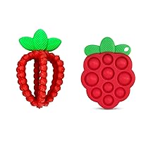 RaZbaby Silicone Infant and Baby Teething Toy Bundle - 3m+ - Soothe Sore Gums Back & Front with Natural Fruit Shape Designs