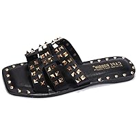 Cape Robbin Amisha Stylish Slide Sandals for Women - Womens Sandals with Gold Spikes - Studded Open-toe Summer Slides for Women - Slip-On Women's Sandals