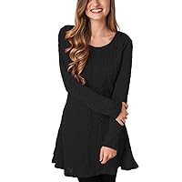 Women's Knitted Crew Neck Sweater Cable Knit Longline Tunic Sweater Dress