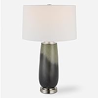 MY SWANKY HOME Contemporary Green Gray Blue Ombre Table Lamp 28 in Art Glass Elegant White