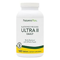 NaturesPlus Ultra II Multivitamin, Sustained Release - 180 Vegetarian Tablets - Daily Whole Food Vitamin & Mineral Supplement for Overall Health - Natural Energy Booster - 180 Servings