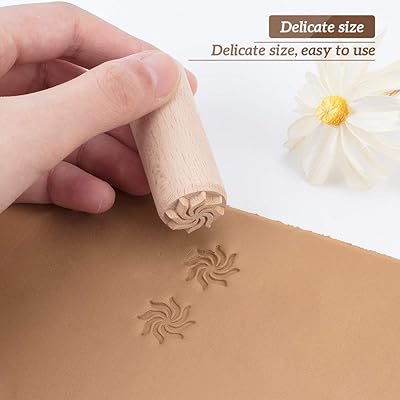 OLYCRAFT 7PCS 2x0.8 Inch Wood Pottery Tools Stamps Clay Stamps Column  Wooden Stamps Natural Wood Stamps with Mixed Patterns Round Pottery Stamps