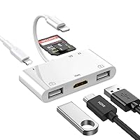 Lightning Hub iPad Adapter, 6-in-1 Lightning to HDMI Digital AV Converter, TF & SD Card Reader, USB Camera Adapter, Power Delivery Compatible with iPhone, iPad and More USB Devices