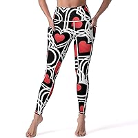 Heart Graphic Women's Yoga Pants High Waisted Tummy Control Leggings Stretch Athletic Gym Print Long Pants
