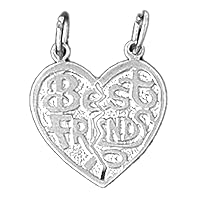 18K White Gold Best Friends In Heart Pendant, Made in USA
