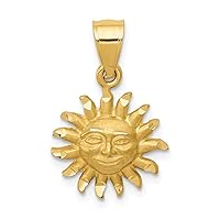 13.8mm 14k Gold Satin Sparkle Cut Sun Pendant Necklace Jewelry for Women