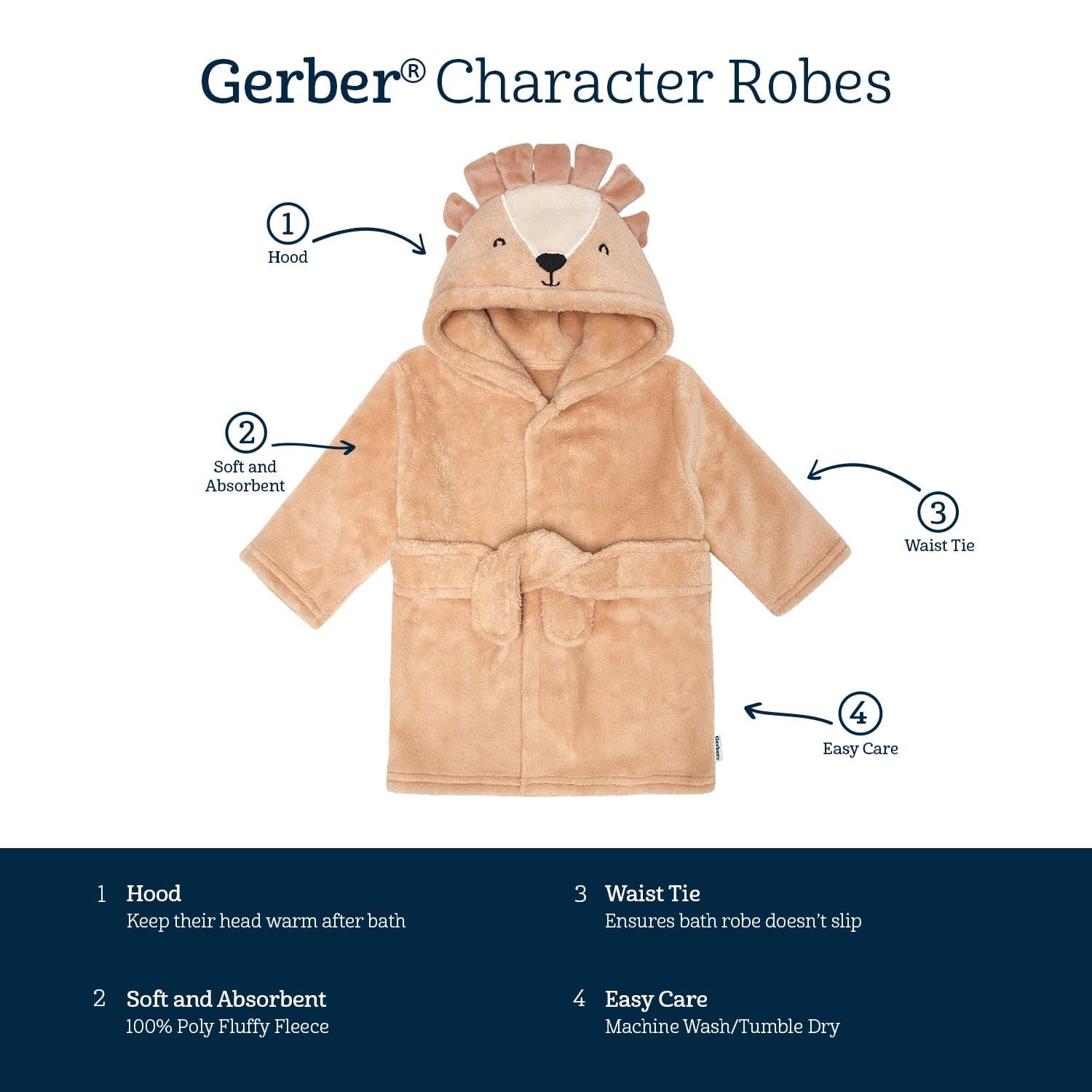 Gerber Unisex Baby Hooded Animal Character Bathrobe