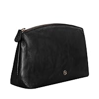 Maxwell Scott Bags Quality Leather Large Makeup Pouch | The Chia Large | Handcrafted In Italy | Night Black