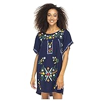 Back From Bali Womens Short Dress Mexican Embroidered Short Sleeves Cover Up