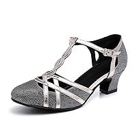 Minishion Women's T-strap Glitter Closed Toe Dance Shoes Wedding Formal Party Pumps