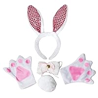 Petitebella Bunny Ear Headband Bowtie Tail Gloves 4pc Costume 1-10y
