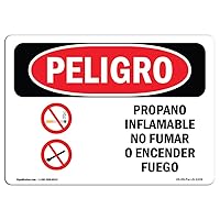 OSHA Danger Sign - Propane Gas Flammable No Smoking Spanish | Rigid Plastic Sign | Protect Your Business, Construction Site, Shop Area | Made in The USA
