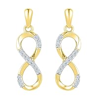 10k Yellow Gold Womens Round Diamond Infinity Dangle Screwback Earrings 1/10 Cttw