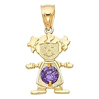 14K Yellow Gold February Birthstone Cubic Zirconia CZ Gilrs Charm Pendant For Necklace or Chain