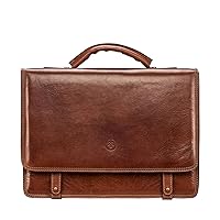 Maxwell Scott - Mens Luxury Leather Business Briefcase Bag - with Shoulder Strap - Handmade in Italy - The Battista