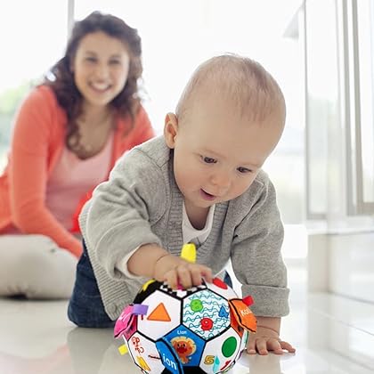 Inbeby Sensory Ball Baby Toy 6 12 Months, Musical Plush Soccer Ball for Toddler 1 2 3, Black and White High Contrast Baby Toy with Crinkle & Squeaker, Infant Baby 6 12 18 Month Toddler 1 2 3