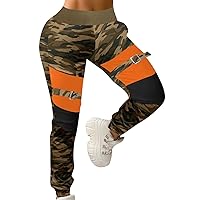 Womens Fashion Sexy Elastic Waist Camouflage Buckle Sports Casual Pants Joggers Sweatpants