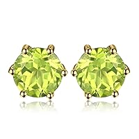 JewelryPalace Round Natural Blue Topaz Peridot Garnet Citrine Amethyst Stud Earrings for Women, 925 Sterling Silver 14k Gold Plated Stud Earrings, Genuine Gemstone Jewelry